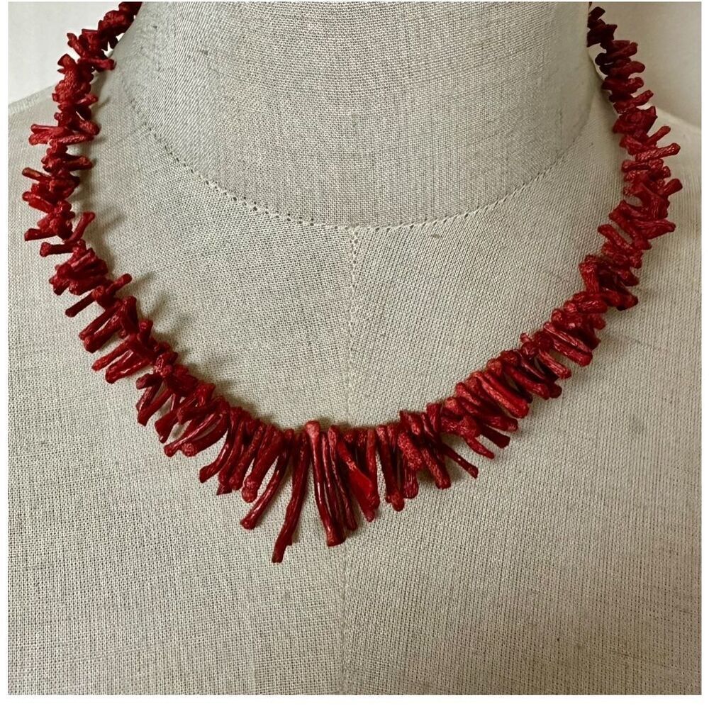Vintage Dyed Bamboo Coral Branch bib Necklace